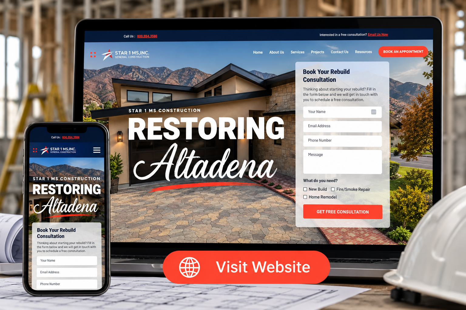 Restoring Altadena website design on laptop and phone